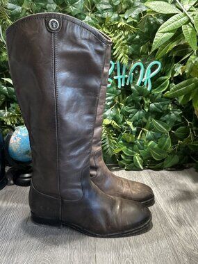 Frye Melissa Button 2 Brown Leather Knee High Riding Boots Equestrian Women 9 B